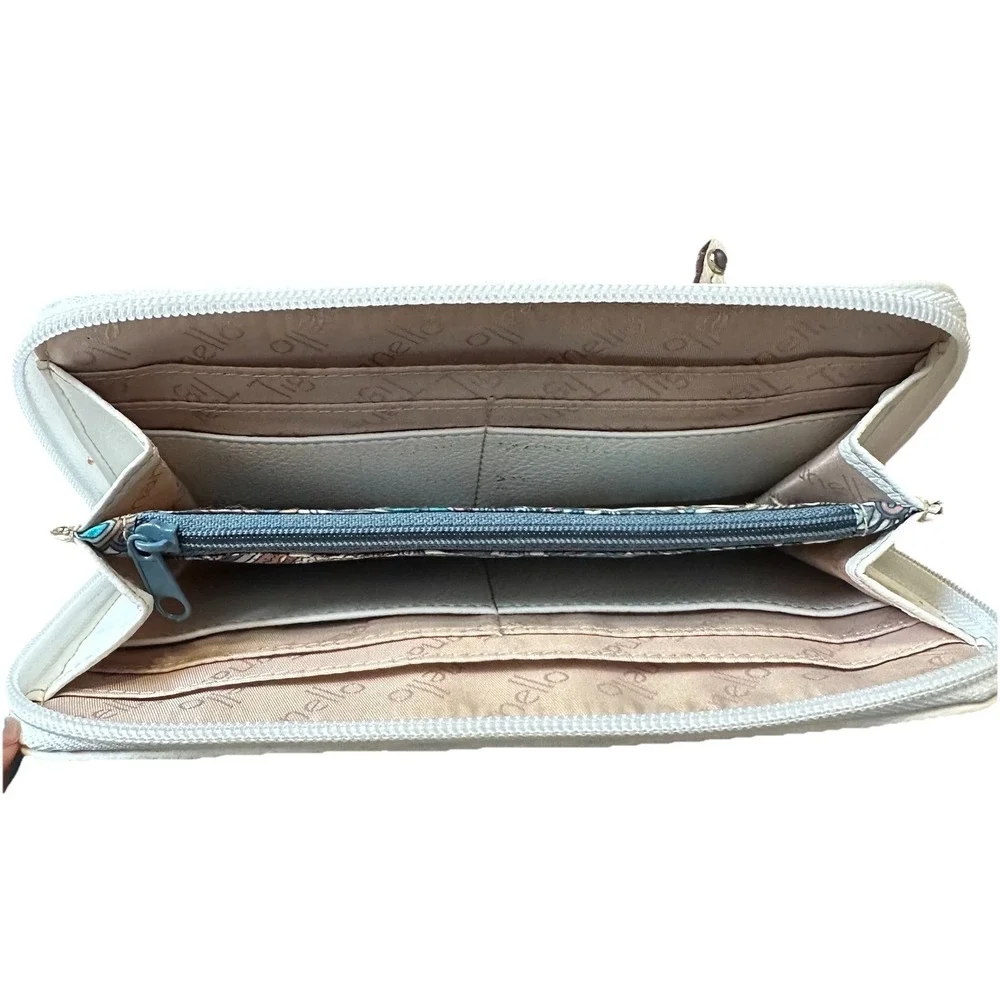 Tignanello Zip Around Wallet Rose Gold Silver Metallic White Leather Cards *READ